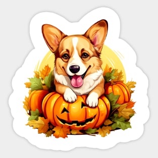 Pembroke Welsh Corgi Dog inside Pumpkin #3 Sticker